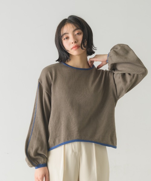 idem(イデム)の「【ZOZOTOWN限定】piping volume sleeve knit/配色ニットトップス(ニット/セーター・レディース・アイボリー/チャコールグレー/ブルー・FREE)」の7枚目の写真