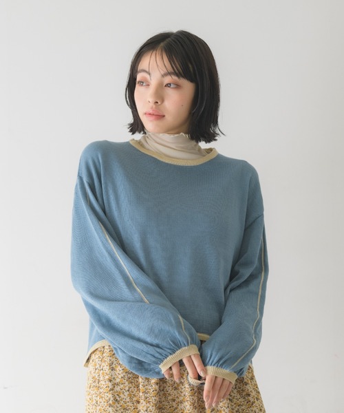 idem(イデム)の「【ZOZOTOWN限定】piping volume sleeve knit/配色ニットトップス(ニット/セーター・レディース・アイボリー/チャコールグレー/ブルー・FREE)」の14枚目の写真