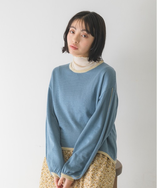 idem(イデム)の「【ZOZOTOWN限定】piping volume sleeve knit/配色ニットトップス(ニット/セーター・レディース・アイボリー/チャコールグレー/ブルー・FREE)」の13枚目の写真