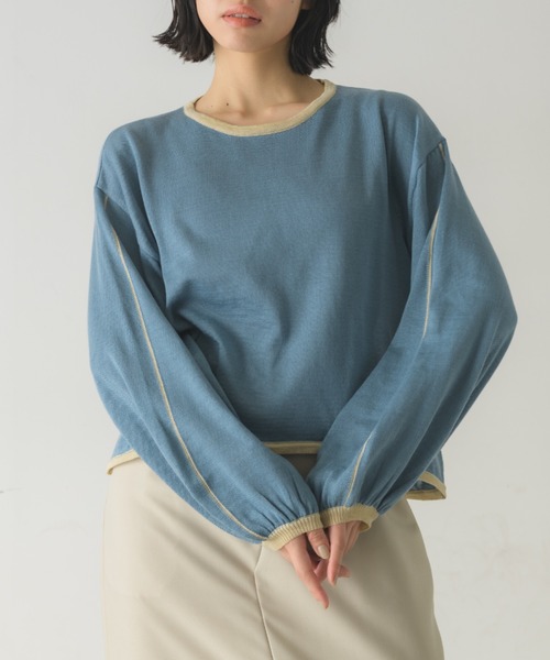 idem(イデム)の「【ZOZOTOWN限定】piping volume sleeve knit/配色ニットトップス(ニット/セーター・レディース・アイボリー/チャコールグレー/ブルー・FREE)」の12枚目の写真