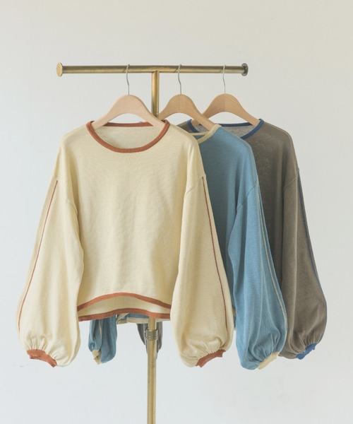 idem(イデム)の「【ZOZOTOWN限定】piping volume sleeve knit/配色ニットトップス(ニット/セーター・レディース・アイボリー/チャコールグレー/ブルー・FREE)」の19枚目の写真