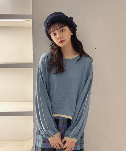 idem(イデム)の「【ZOZOTOWN限定】piping volume sleeve knit/配色ニットトップス(ニット/セーター・レディース・アイボリー/チャコールグレー/ブルー・FREE)」の16枚目の写真