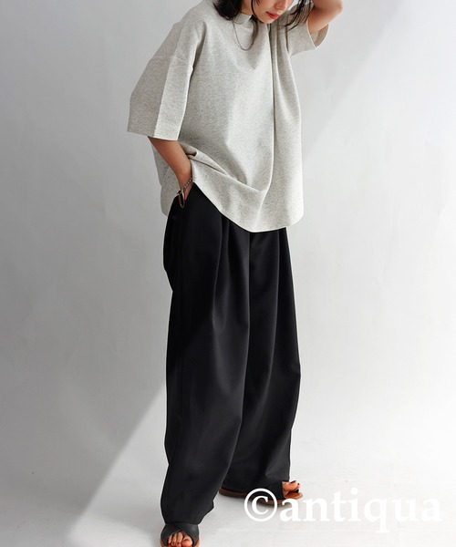antiqua（アンティカ）の「綿混ポンチ素材Tシャツ（Tシャツ/カットソー・レディース・ブラック/オフホワイト/ネイビー/杢グレー・FREE）」の16枚目の写真