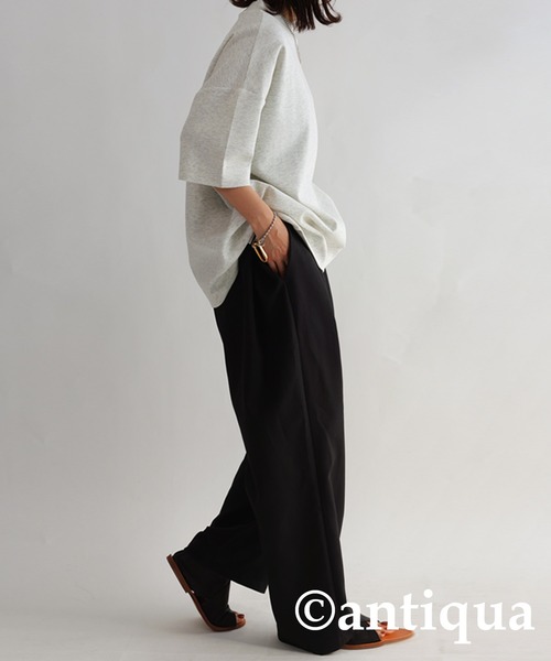 antiqua（アンティカ）の「綿混ポンチ素材Tシャツ（Tシャツ/カットソー・レディース・ブラック/オフホワイト/ネイビー/杢グレー・FREE）」の17枚目の写真