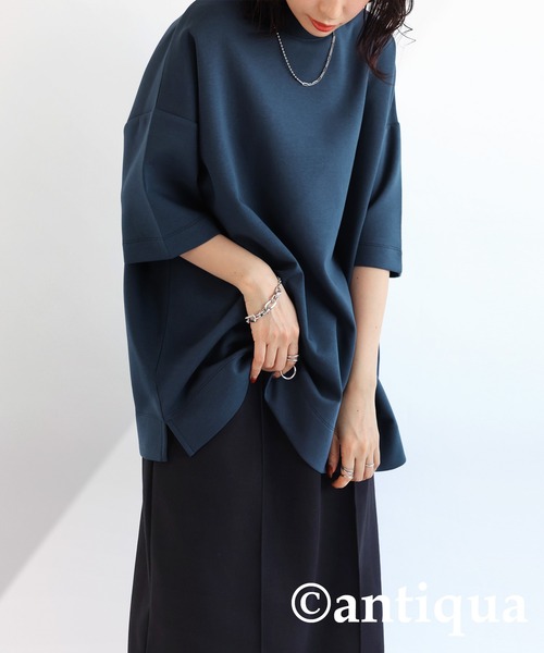 antiqua（アンティカ）の「綿混ポンチ素材Tシャツ（Tシャツ/カットソー・レディース・ブラック/オフホワイト/ネイビー/杢グレー・FREE）」の21枚目の写真