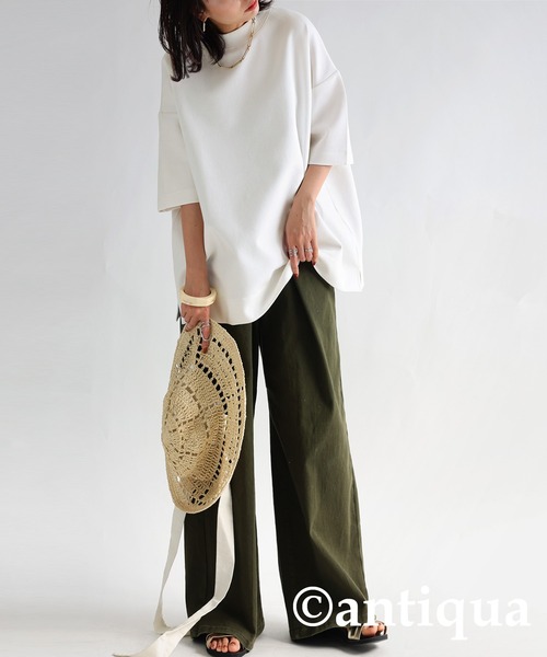 antiqua（アンティカ）の「綿混ポンチ素材Tシャツ（Tシャツ/カットソー・レディース・ブラック/オフホワイト/ネイビー/杢グレー・FREE）」の9枚目の写真