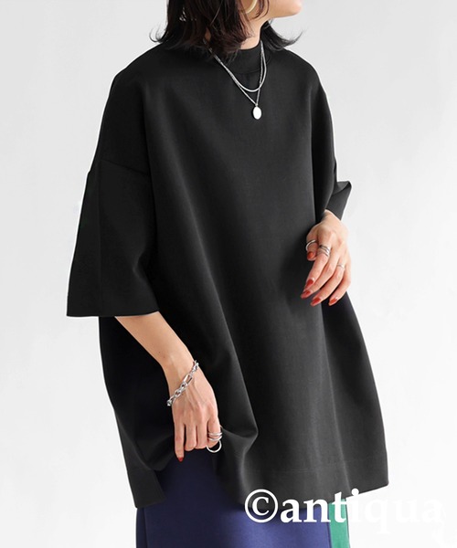 antiqua（アンティカ）の「綿混ポンチ素材Tシャツ（Tシャツ/カットソー・レディース・ブラック/オフホワイト/ネイビー/杢グレー・FREE）」の13枚目の写真