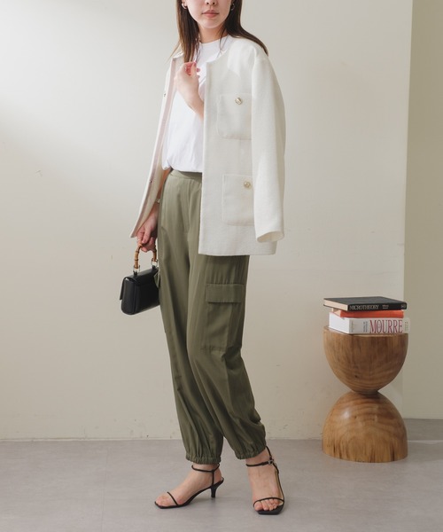 Pal collection(パルコレクション)の「ブークレツイードジャケット(ノーカラージャケット・レディース・ネイビー/オフホワイト・FREE)」の14枚目の写真