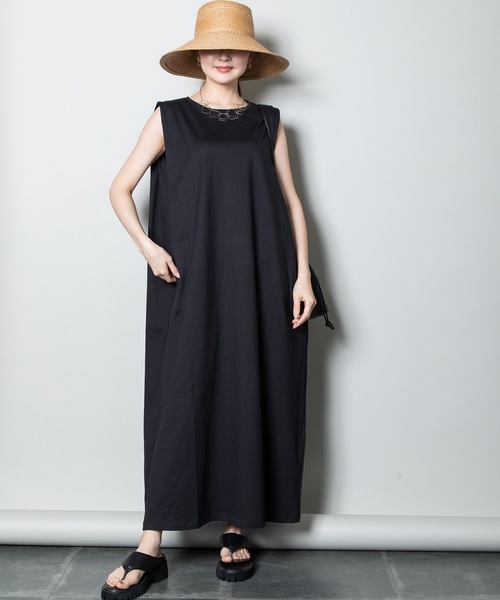 MHBG TOKYO（エムエイチビージートーキョー）の「USAコットン タックショルダー ロングワンピース（ワンピース・レディース・モカ/ブラック・MEDIUM）」の7枚目の写真