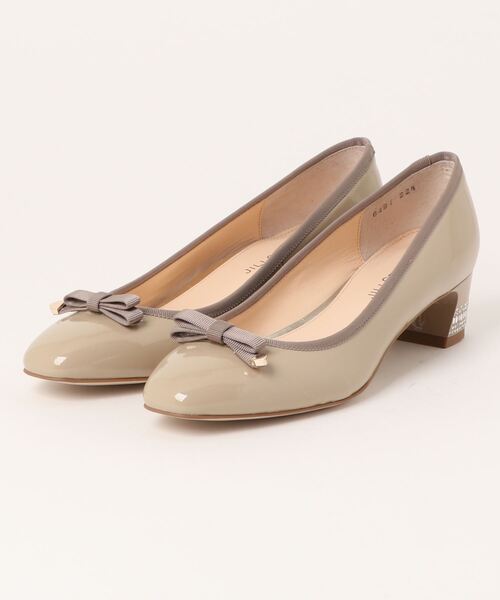 新品 ジルスチュアート スクエアトゥ パンプス ベージュ 22cm ジルスチュアート シュー JILLSTUART shoe リボンモチーフ