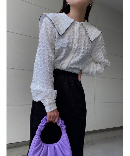 AMAIL(アマイル)の「Piping collar shirt(シャツ/ブラウス・レディース・ホワイト/ブラック・FREE)」の1枚目の写真