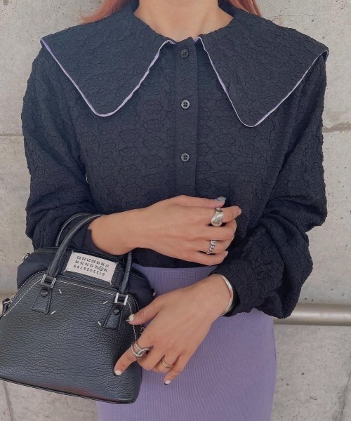 AMAIL(アマイル)の「Piping collar shirt(シャツ/ブラウス・レディース・ホワイト/ブラック・FREE)」の2枚目の写真