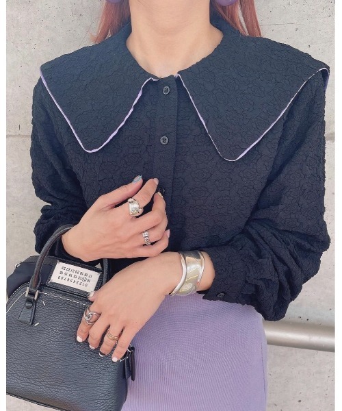 AMAIL(アマイル)の「Piping collar shirt(シャツ/ブラウス・レディース・ホワイト/ブラック・FREE)」の15枚目の写真