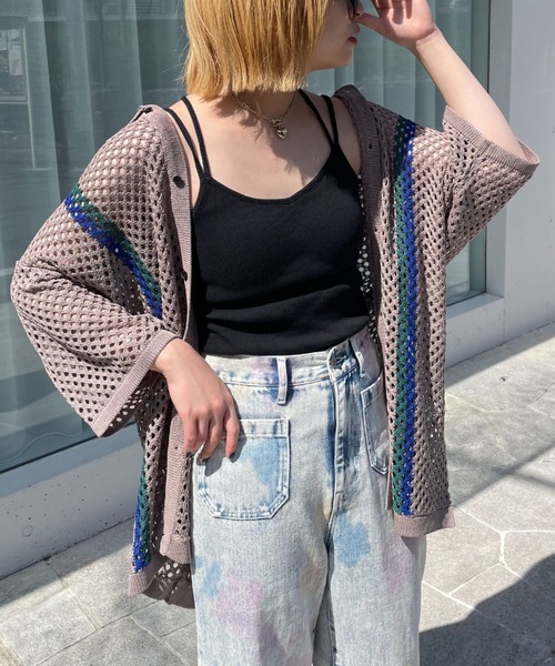CIAOPANIC(チャオパニック)の「配色メッシュニットシャツカーディガン(カーディガン/ボレロ・レディース・ブルー/ブラック/アイボリー・FREE)」の3枚目の写真