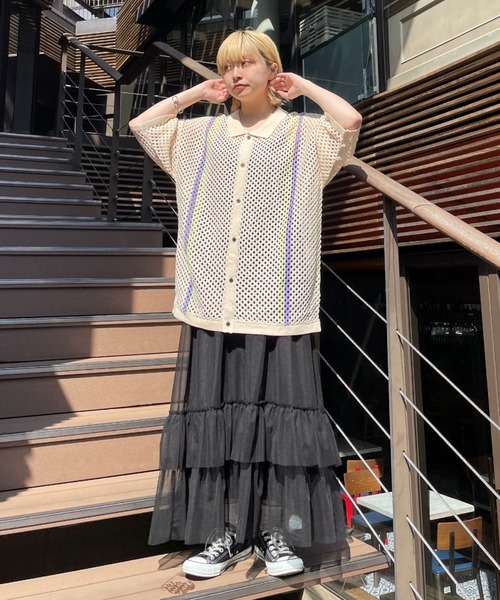 CIAOPANIC(チャオパニック)の「配色メッシュニットシャツカーディガン(カーディガン/ボレロ・レディース・ブルー/ブラック/アイボリー・FREE)」の16枚目の写真