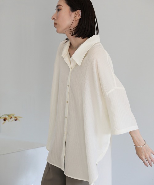select MOCA（セレクトモカ）の「ルーズシルエットワイドスリーブシャツ（シャツ/ブラウス・レディース・グレイッシュブルー/アイボリー/ブラック/ネイビー・FREE）」の6枚目の写真