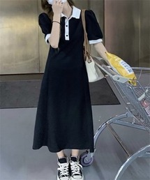 襟付きスウェットワンピース