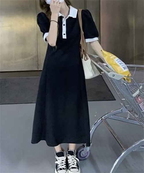 Dream garden(ドリームガーデン)の「襟付きスウェットワンピース(ワンピース・レディース・ブラック/グレー・S/M/L)」の2枚目の写真