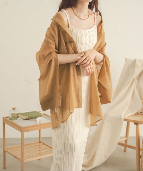 Ambre Neige（アンブルネージュ）の「ラインジャガードキャミワンピース／【WEB/EC限定商品】（ワンピース・レディース・ダークブラウン/ライトグリーン/アイボリー・FREE）」の4枚目の写真