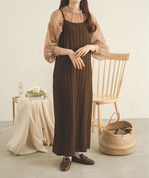 Ambre Neige（アンブルネージュ）の「ラインジャガードキャミワンピース／【WEB/EC限定商品】（ワンピース・レディース・ダークブラウン/ライトグリーン/アイボリー・FREE）」の15枚目の写真
