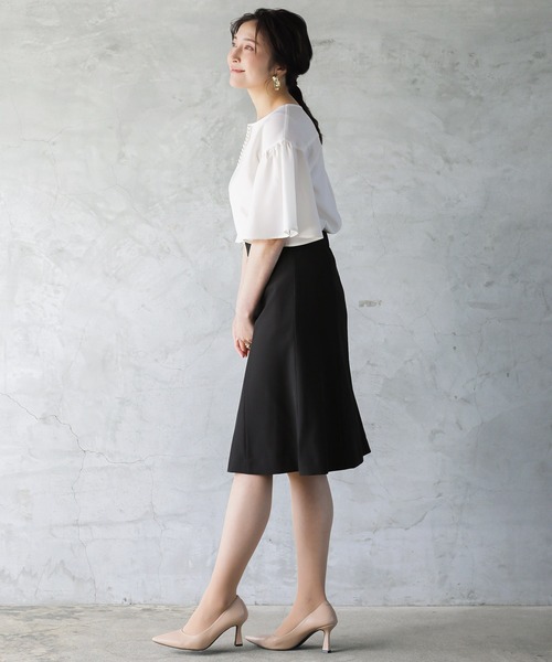 WHITE JOOLA(ホワイトジョーラ)の「【 洗濯機OK & 2wayストレッチ 】 抗菌マシンウォッシャブル・フレアAラインスカート(スカート・レディース・ライトグレー/ブラック・13号/7号/11号/9号)」の3枚目の写真