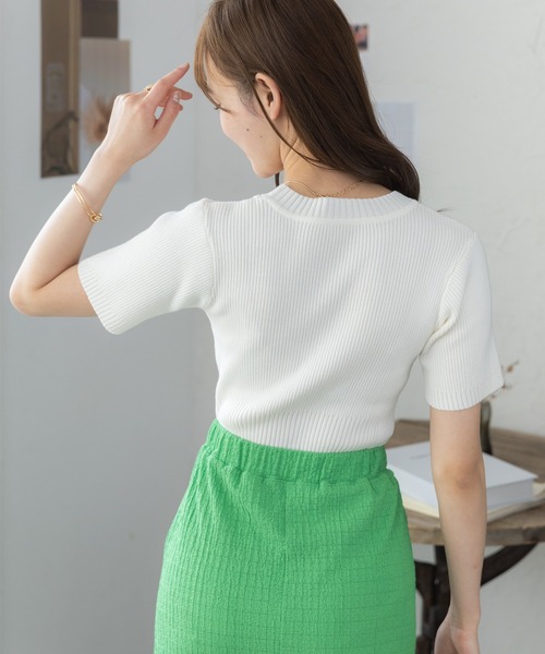Ada.（エイダ）の「今なら490円！半袖 クロップド ニット（ニット/セーター・レディース・ブルー系その他/ピンク/オフホワイト/ブラック・M/L）」の9枚目の写真