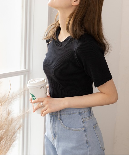 Ada.（エイダ）の「今なら490円！半袖 クロップド ニット（ニット/セーター・レディース・ブルー系その他/ピンク/オフホワイト/ブラック・M/L）」の13枚目の写真