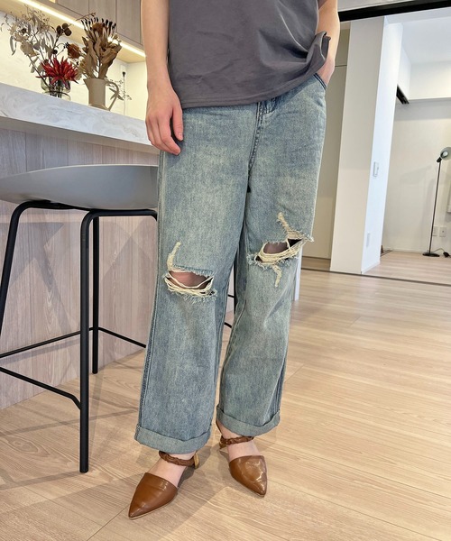 Jewelobe(ジュエローブ)の「ワイドクロップドダメージデニムパンツ(デニムパンツ・レディース・ブルー・S/M)」の18枚目の写真