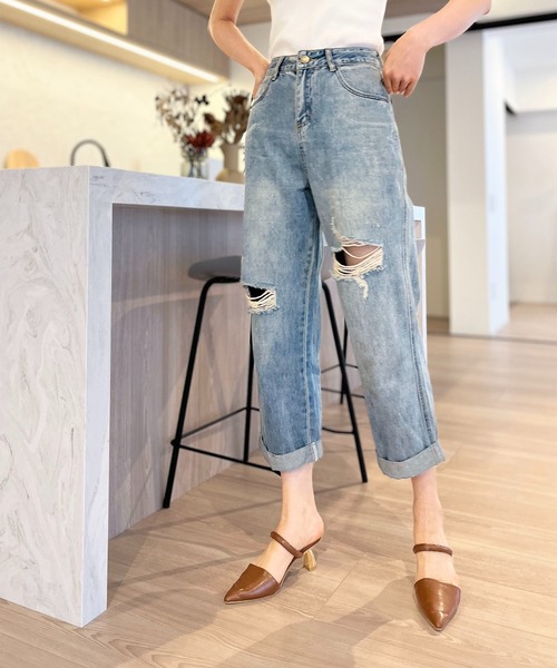 Jewelobe(ジュエローブ)の「ワイドクロップドダメージデニムパンツ(デニムパンツ・レディース・ブルー・S/M)」の20枚目の写真