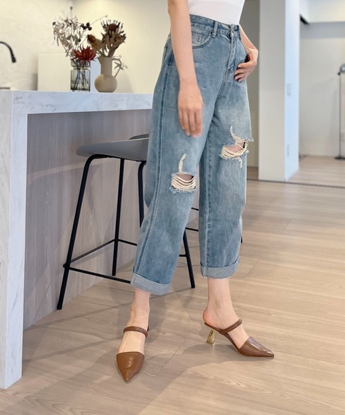 Jewelobe(ジュエローブ)の「ワイドクロップドダメージデニムパンツ(デニムパンツ・レディース・ブルー・S/M)」の21枚目の写真