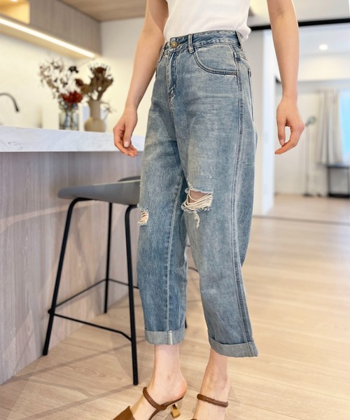 Jewelobe(ジュエローブ)の「ワイドクロップドダメージデニムパンツ(デニムパンツ・レディース・ブルー・S/M)」の22枚目の写真