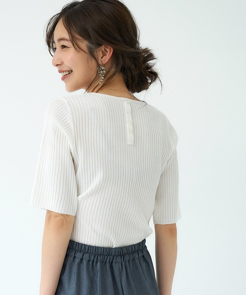coca(coca)(コカ)の「バックパール五分袖ニットトップス(ニット/セーター・レディース・ダークベージュ/その他1/アイボリー/ブラック・S/M/L)」の3枚目の写真