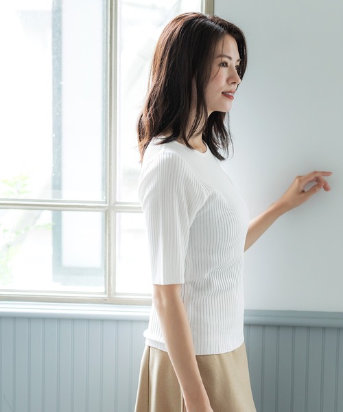 coca(coca)(コカ)の「バックパール五分袖ニットトップス(ニット/セーター・レディース・ダークベージュ/その他1/アイボリー/ブラック・S/M/L)」の10枚目の写真