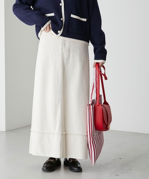 BONLECILL（ボンルシール）の「カラーステッチロールアップハイウエストデニムスカート（デニムスカート・レディース・ネイビー/アイボリー/ブルー/ブラック・FREE）」の16枚目の写真