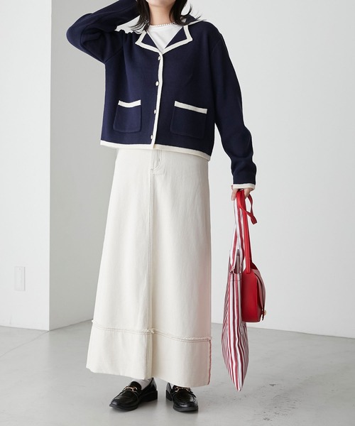 BONLECILL（ボンルシール）の「カラーステッチロールアップハイウエストデニムスカート（デニムスカート・レディース・ネイビー/アイボリー/ブルー/ブラック・FREE）」の21枚目の写真