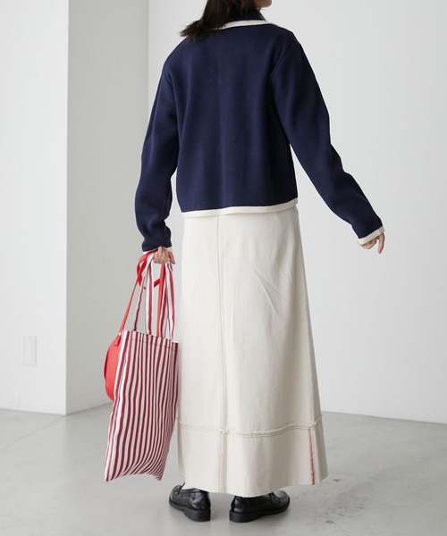 BONLECILL（ボンルシール）の「カラーステッチロールアップハイウエストデニムスカート（デニムスカート・レディース・ネイビー/アイボリー/ブルー/ブラック・FREE）」の22枚目の写真
