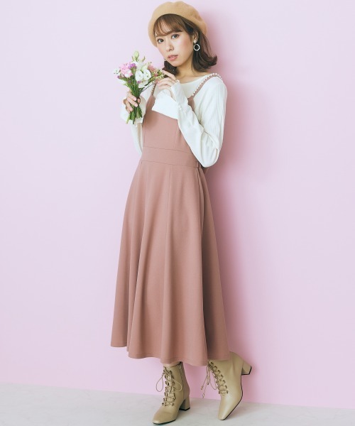 marun(マルン)の「<大きいサイズ> 肩ひもパール調パーツ付きキャミワンピース marun(ワンピース・レディース・ダークネイビー/ピンク/ベージュ・3L/4L/5L/L/LL)」の11枚目の写真