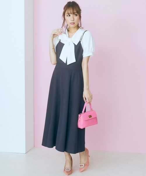 marun(マルン)の「<大きいサイズ> 肩ひもパール調パーツ付きキャミワンピース marun(ワンピース・レディース・ダークネイビー/ピンク/ベージュ・3L/4L/5L/L/LL)」の6枚目の写真