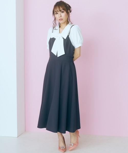 marun(マルン)の「<大きいサイズ> 肩ひもパール調パーツ付きキャミワンピース marun(ワンピース・レディース・ダークネイビー/ピンク/ベージュ・3L/4L/5L/L/LL)」の5枚目の写真