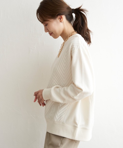 ikka（イッカ）の「ふくれジャガード切り替えプルオーバー（Tシャツ/カットソー・レディース・オフホワイト/チャコールグレー・S/L/M）」の7枚目の写真