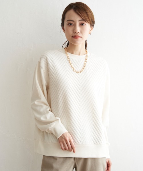 ikka（イッカ）の「ふくれジャガード切り替えプルオーバー（Tシャツ/カットソー・レディース・オフホワイト/チャコールグレー・S/L/M）」の9枚目の写真