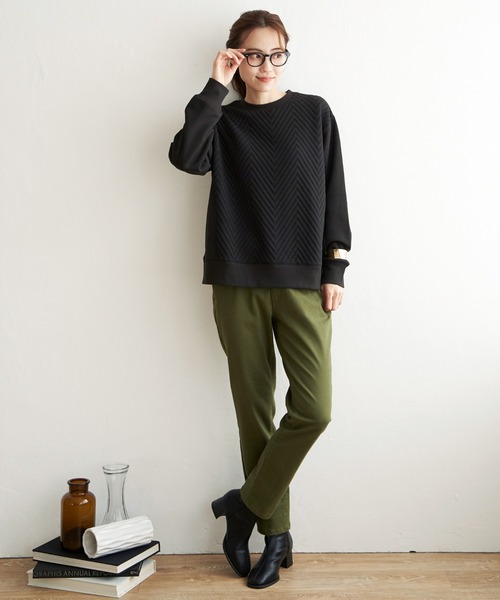 ikka（イッカ）の「ふくれジャガード切り替えプルオーバー（Tシャツ/カットソー・レディース・オフホワイト/チャコールグレー・S/L/M）」の5枚目の写真