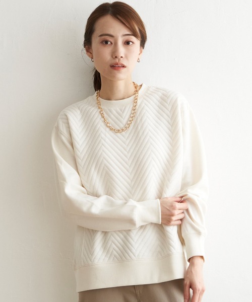 ikka（イッカ）の「ふくれジャガード切り替えプルオーバー（Tシャツ/カットソー・レディース・オフホワイト/チャコールグレー・S/L/M）」の16枚目の写真