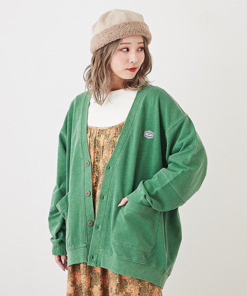 CUBE SUGAR（キューブシュガー）の「ミニ裏毛スウェットVネックカーディガン（カーディガン/ボレロ・レディース・グリーン/スミクロ/オレンジ/オートミール・M）」の3枚目の写真