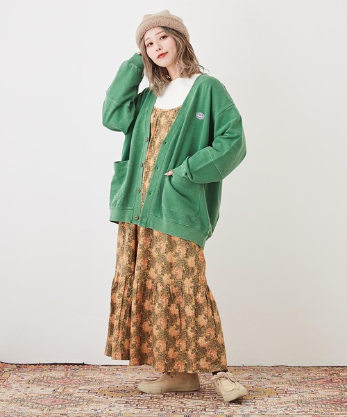 CUBE SUGAR（キューブシュガー）の「ミニ裏毛スウェットVネックカーディガン（カーディガン/ボレロ・レディース・グリーン/スミクロ/オレンジ/オートミール・M）」の9枚目の写真