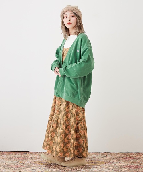 CUBE SUGAR（キューブシュガー）の「ミニ裏毛スウェットVネックカーディガン（カーディガン/ボレロ・レディース・グリーン/スミクロ/オレンジ/オートミール・M）」の10枚目の写真