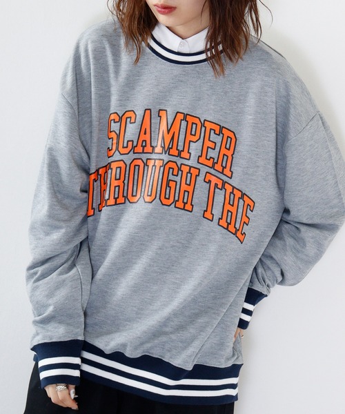 FUNALIVE(ファンアライブ)の「Print line rib Sweat / アメカジ プリント ラインリブスウェットトレーナー unisex(スウェット・メンズ・グレー系/杢グレー/チャコール/ベージュ/ネイビー/グリーン/ブラック/ホワイト・L/M/XL)」の3枚目の写真