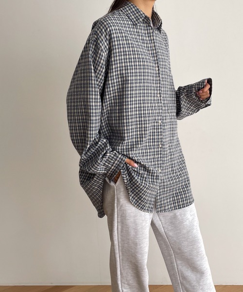 CANAL JEAN(キャナルジーン)の「choice_cnl オーバーサイズチェックシャツ(シャツ/ブラウス・レディース・ブルー/ブラック・ONE SIZE)」の7枚目の写真