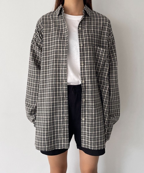 CANAL JEAN(キャナルジーン)の「choice_cnl オーバーサイズチェックシャツ(シャツ/ブラウス・レディース・ブルー/ブラック・ONE SIZE)」の10枚目の写真