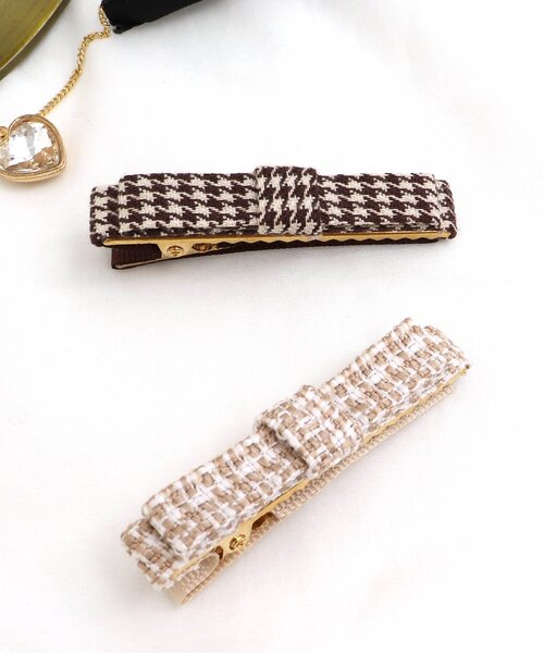 apres les cours（アプレレクール）の「ツイードリボンヘアクリップセット（ヘアピン・キッズ・ブラック/ブラウン・FREE）」の2枚目の写真